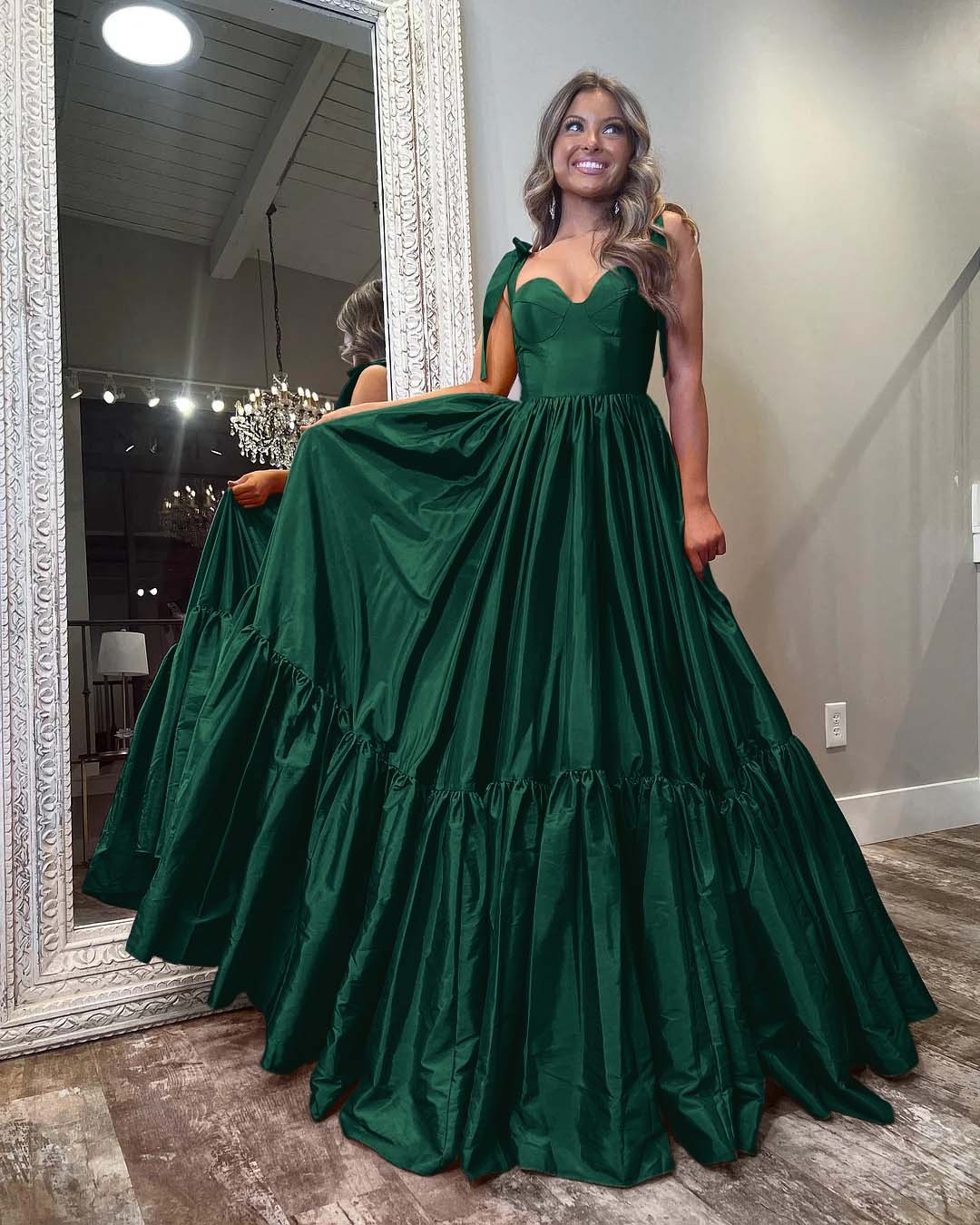 Sleeveless Straps Sweetheart Long Prom Dress With Ruffles Pleated