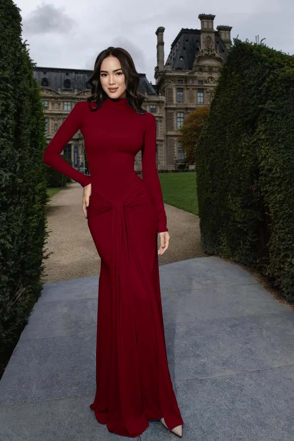 High Neck Long Sleeves Long Mermaid Prom Dress With Pleated