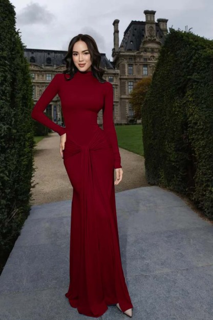 High Neck Long Sleeves Long Mermaid Prom Dress With Pleated