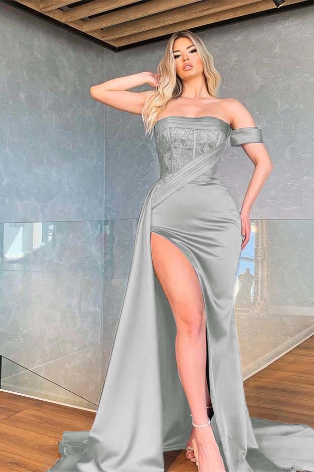 Royal Blue Mermaid One Shoulder Sequins Long Prom Dress With Side Split