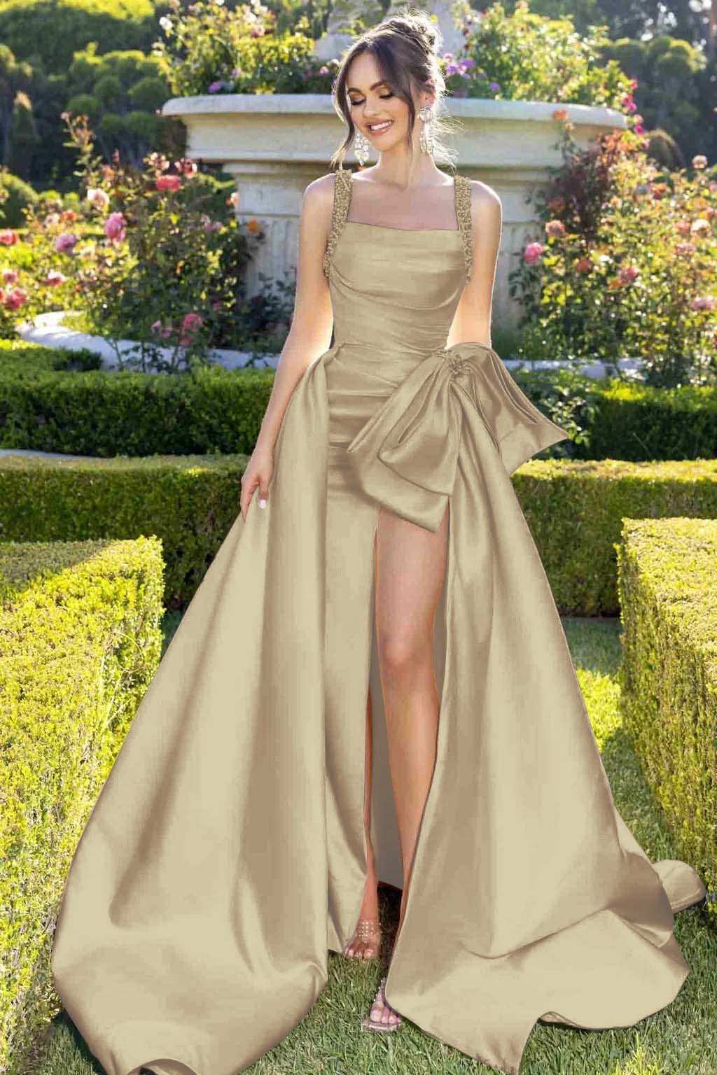 Straps Sleeveless Long Mermaid Split Prom Dress With Beading