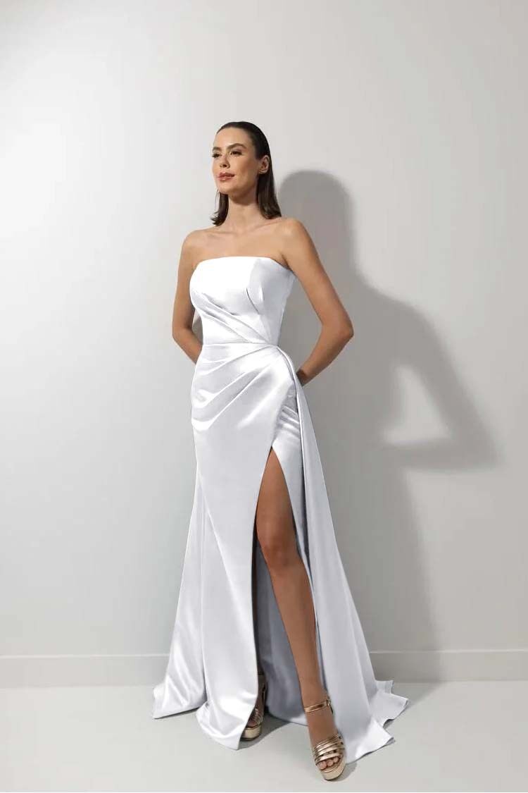 Strapless Sleeveless Long Mermaid Prom Dress With High Split Ruffles