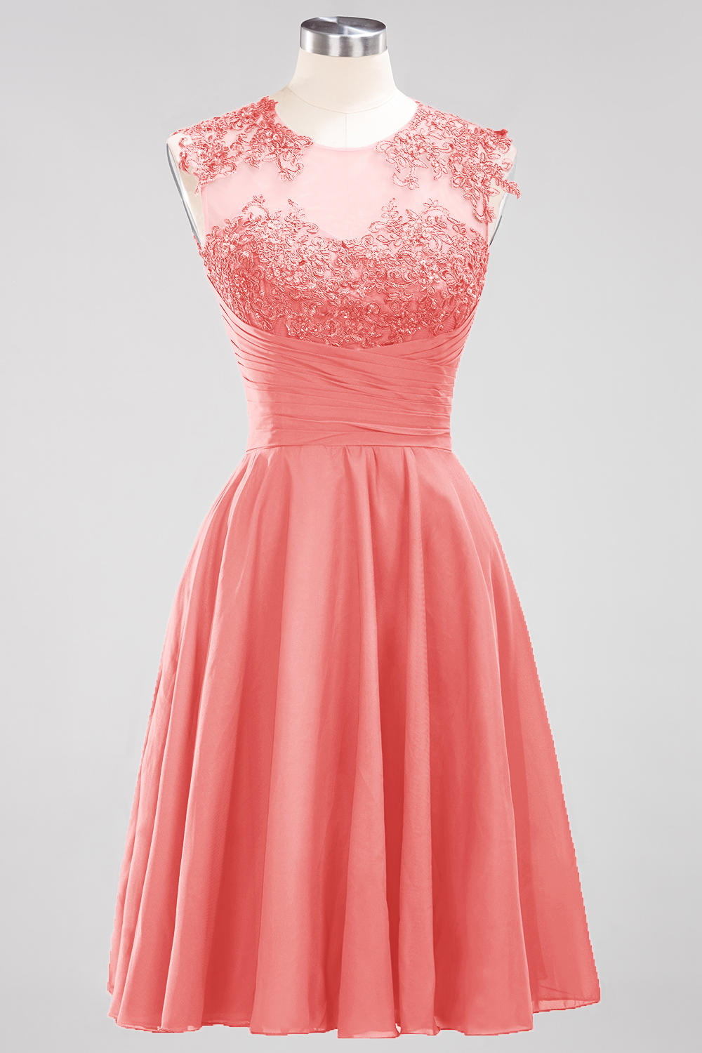 BMbridal Cute Chiffon Round Neck Short Burgundy Bridesmaid Dresses with Appliques-BMbridal