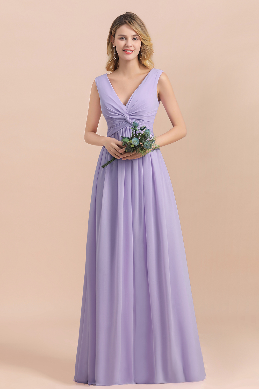BMbridal Gorgeous V-Neck Ruffle Lilac Chiffon Affordable Bridesmaid Dress with Ruffle-BMbridal