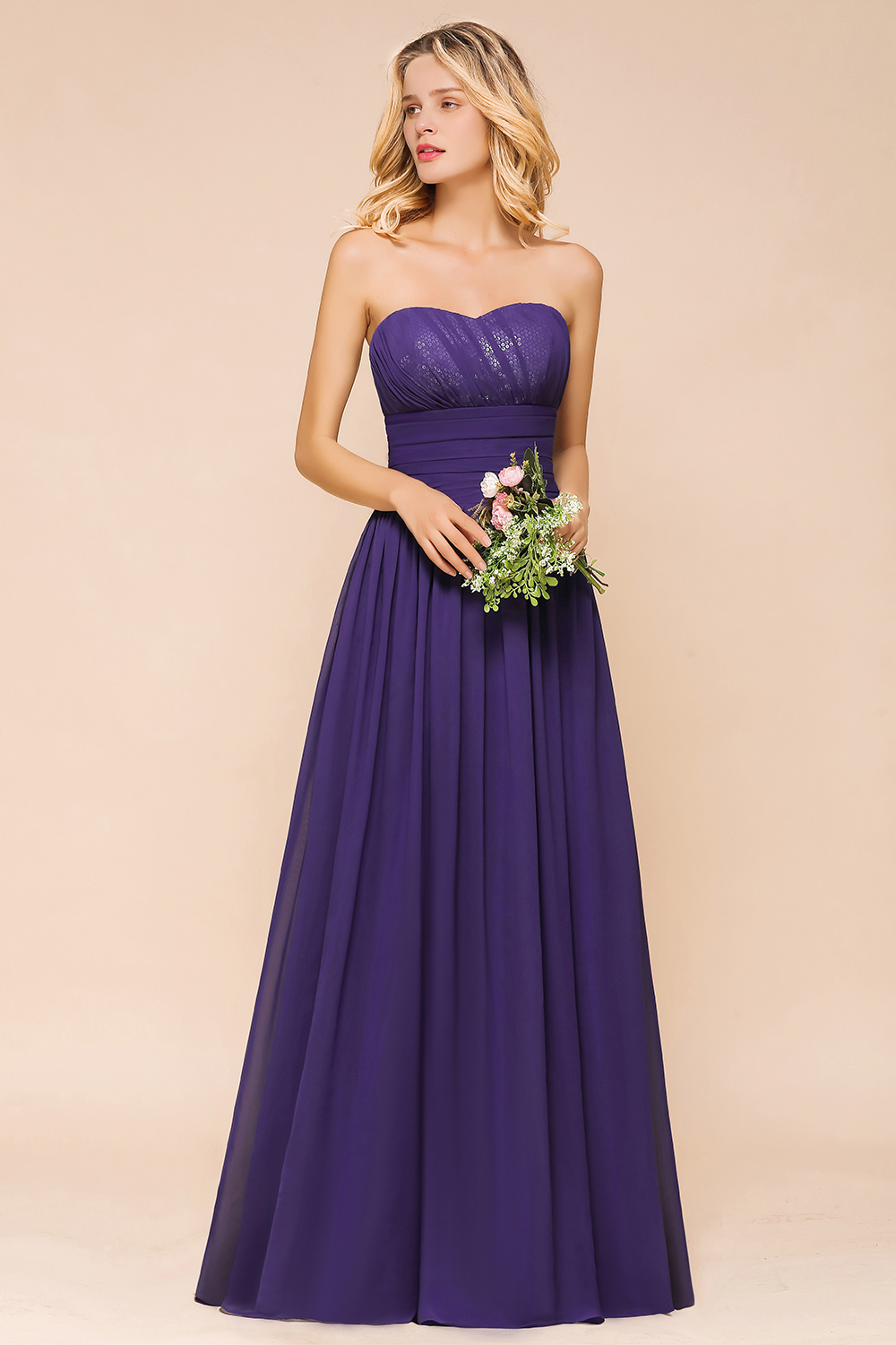 BMbridal Affordable Sweetheart Sequins Regency Bridesmaid Dress with Pleats-BMbridal