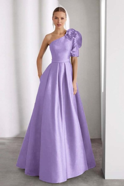 One Shoulder Sleeveless Long Prom Dress With Pleated Pockets