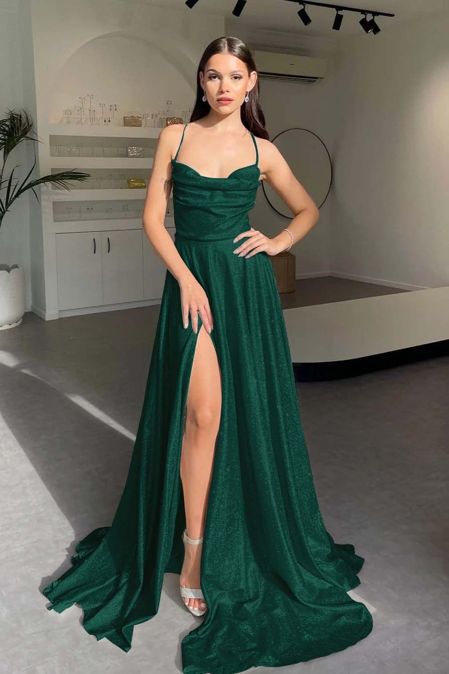Halter Sleeveless Long Split Prom Dress With Pleated Sequins