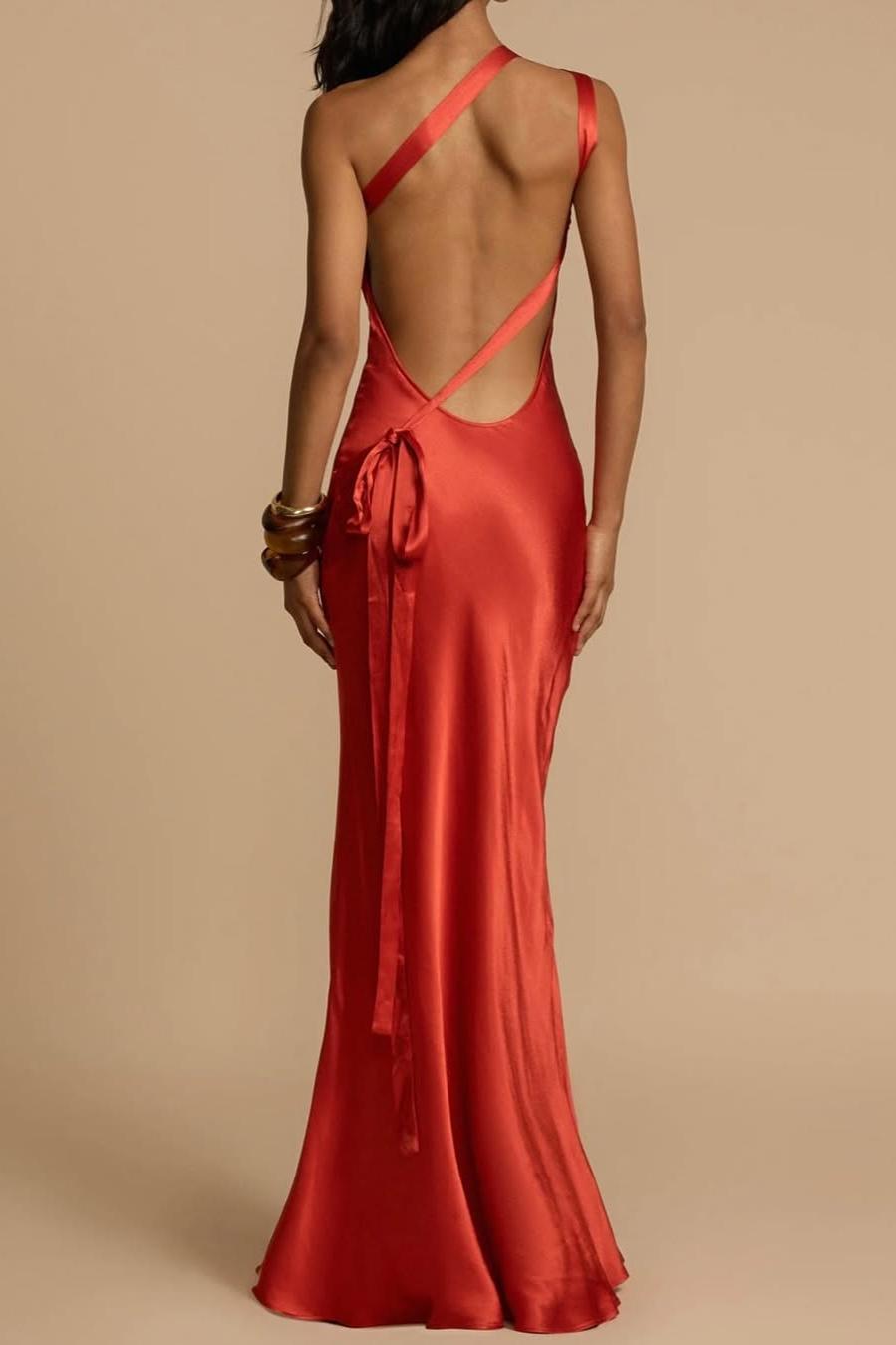 One Shoulder Sleeveless Backless Long Prom Dress With Ruffles