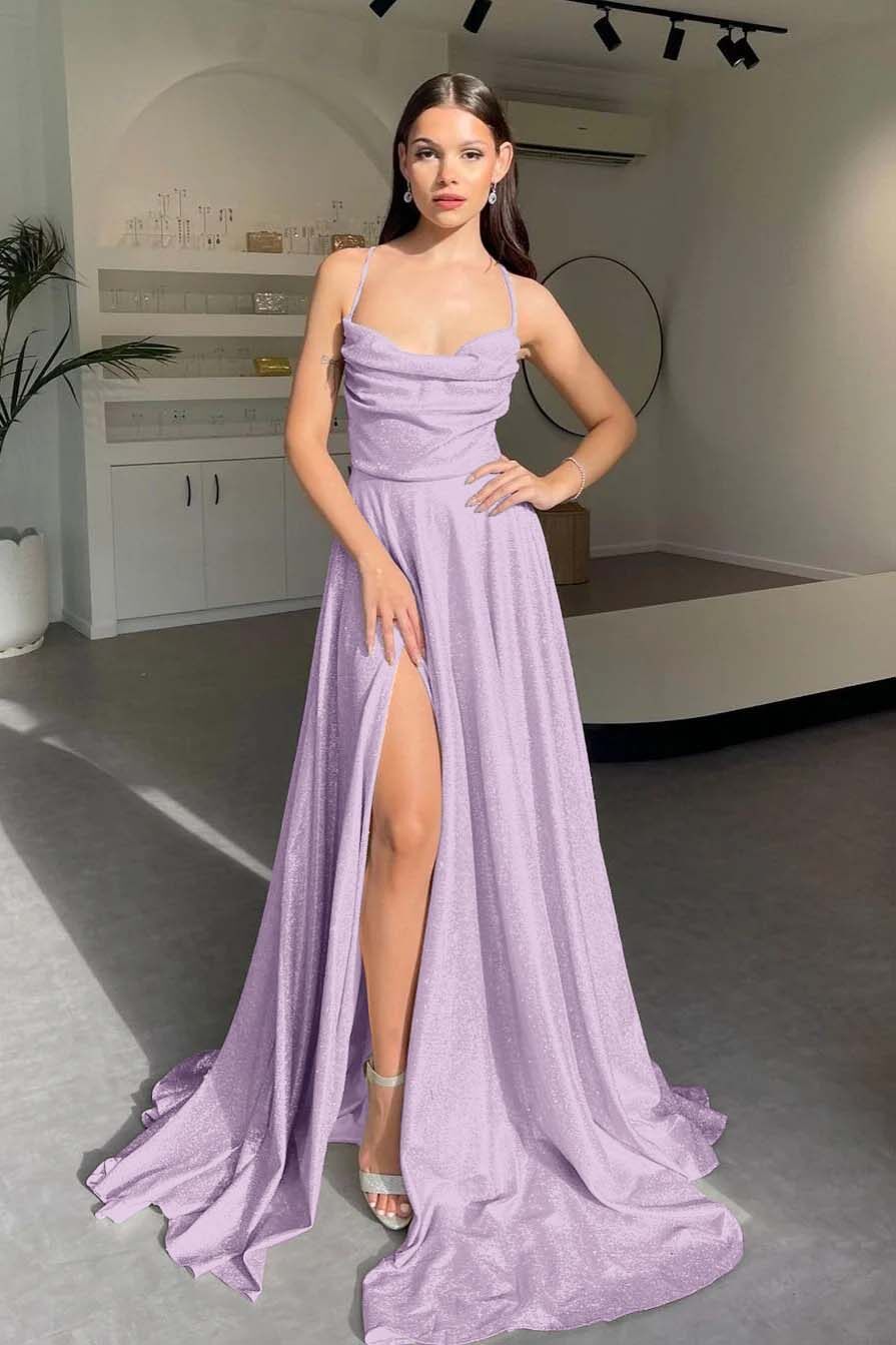 Halter Sleeveless Long Split Prom Dress With Pleated Sequins