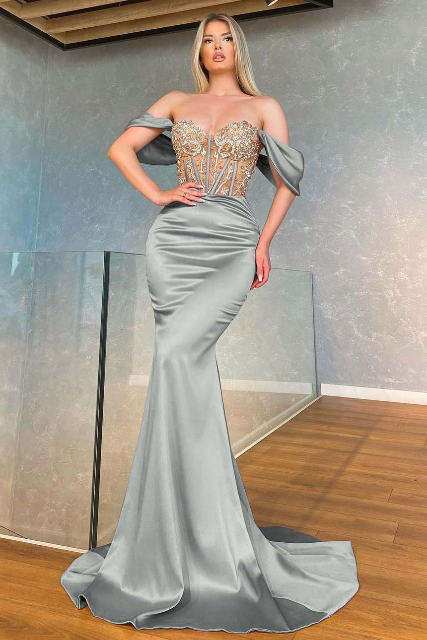 Stunning Pink Mermaid Off the Shoulder Long Prom Dress With Appliques