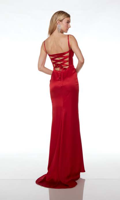 Prom Dress Long Plunging Neckline Straight Spaghetti Strap With High Slit