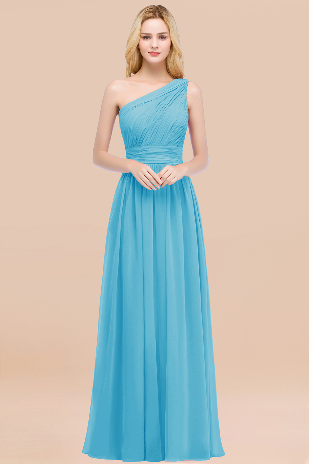 BMbridal Chic One-shoulder Sleeveless Burgundy Chiffon Bridesmaid Dresses Online-BMbridal