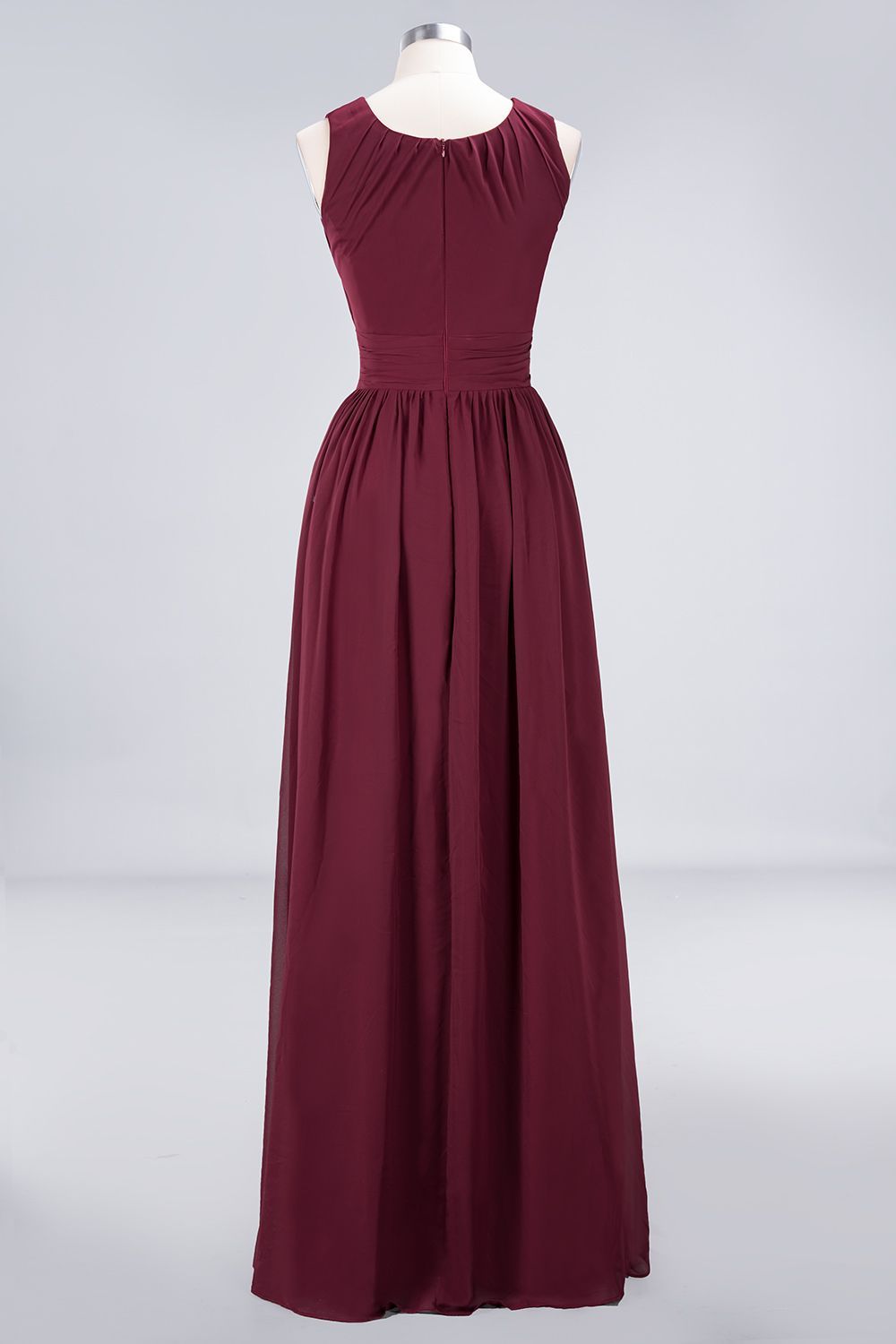 BMbridal Modest Round-Neck Sleeveless Burgundy Bridesmaid Dresses with Ruffles-BMbridal