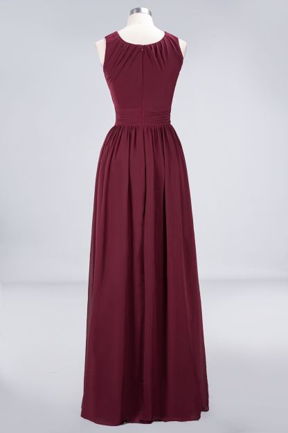 BMbridal Modest Round-Neck Sleeveless Burgundy Bridesmaid Dresses with Ruffles-BMbridal