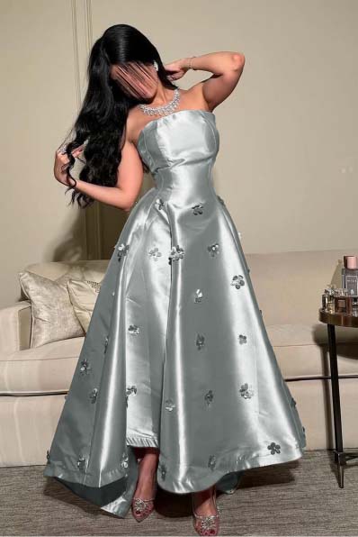 Strapless Sleeveless Long Prom Dress With Pleated Appliques