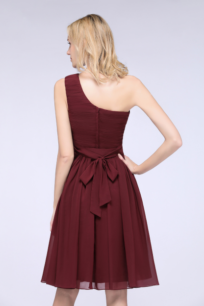 BMbridal Chiffon One Shoulder Ruffle Short Burgundy Bridesmaid Dresses Online-BMbridal