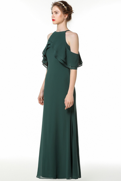BMbridal Affordable Cold-shoulder Ruffle Dark Green Bridesmaid Dresses Online-BMbridal