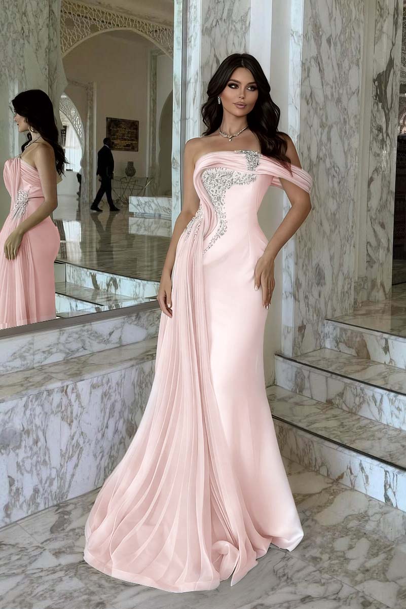 One Shoulder Sleeveless Long Mermaid Prom Dress With Beading