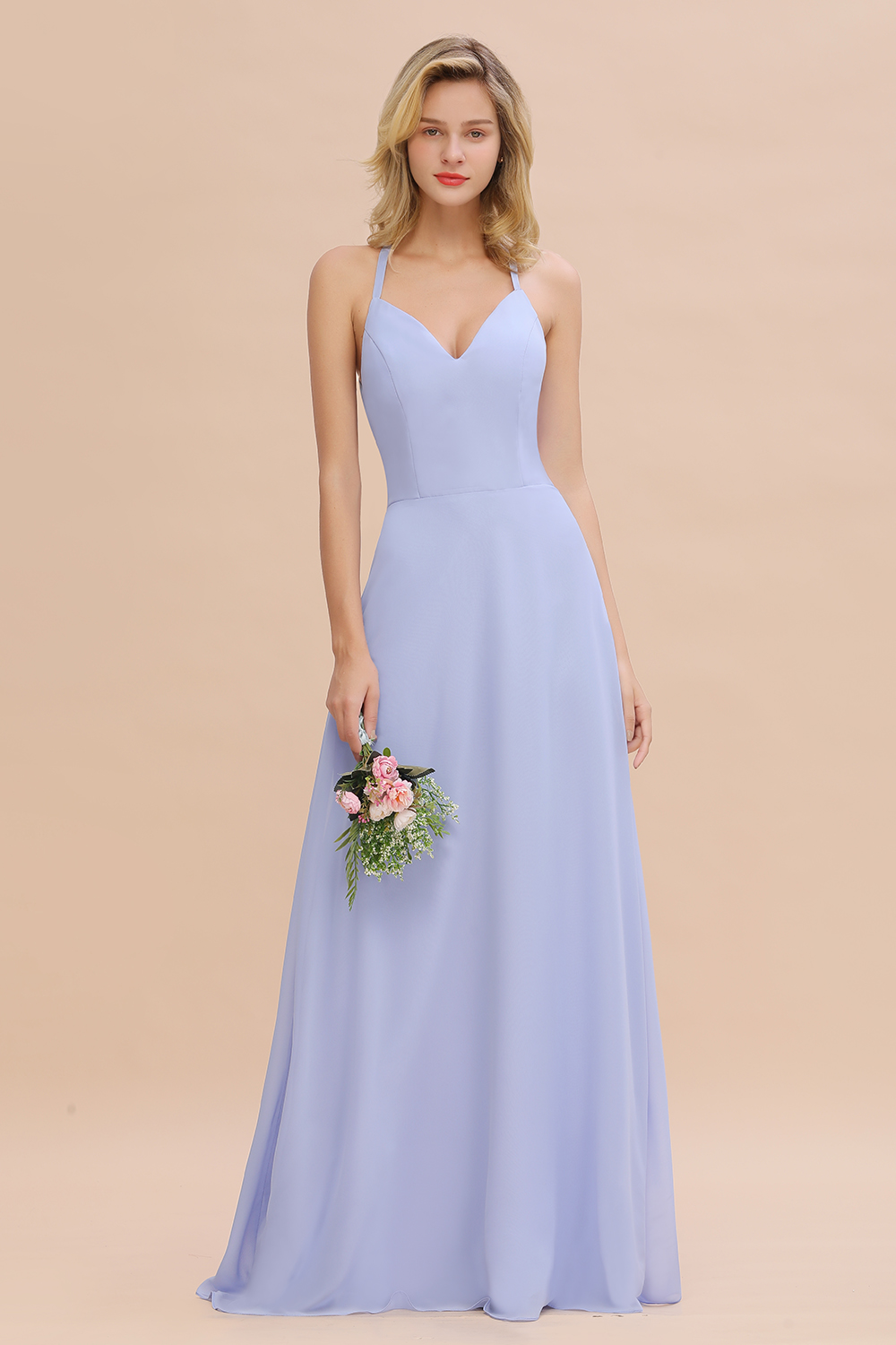 BMbridal Modest Halter V-Neck Sleeveless Long Bridesmaid Dresses Online-BMbridal