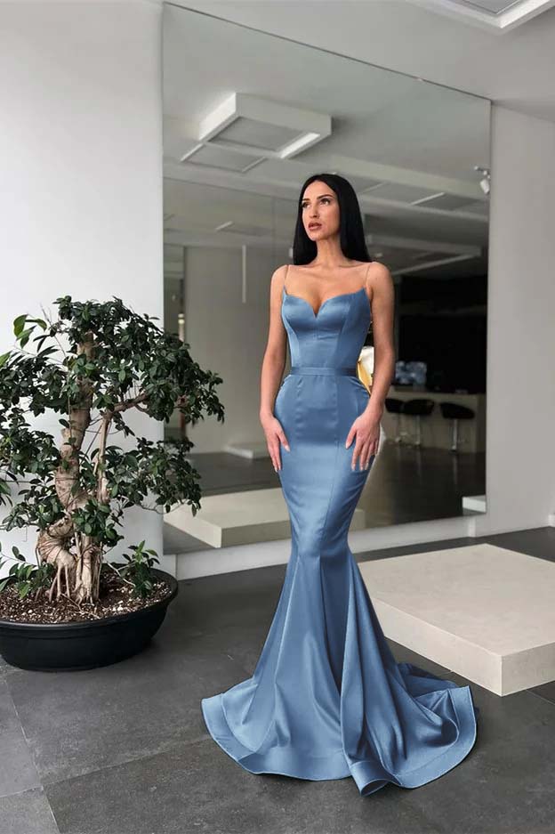 Charming Sage Spaghetti Strap Sleeveless Long Mermaid Prom Dress With Belt