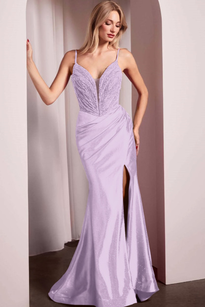 Spaghetti Strap Long Mermaid Prom Dress With Split Beading Pleated