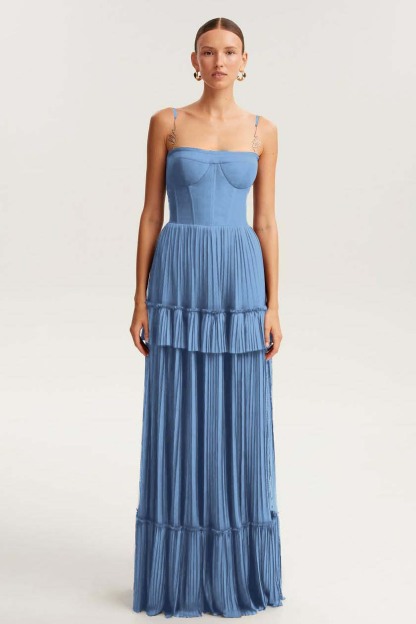 Spaghetti Strap Sleeveless Long Prom Dress With Ruffles