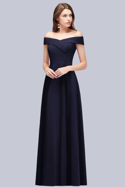 BMbridal Popular Off-the-Shoulder Ruffle Navy Bridesmaid Dresses Online-BMbridal