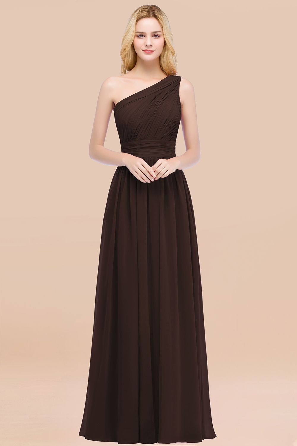 BMbridal Chic One-shoulder Sleeveless Burgundy Chiffon Bridesmaid Dresses Online-BMbridal