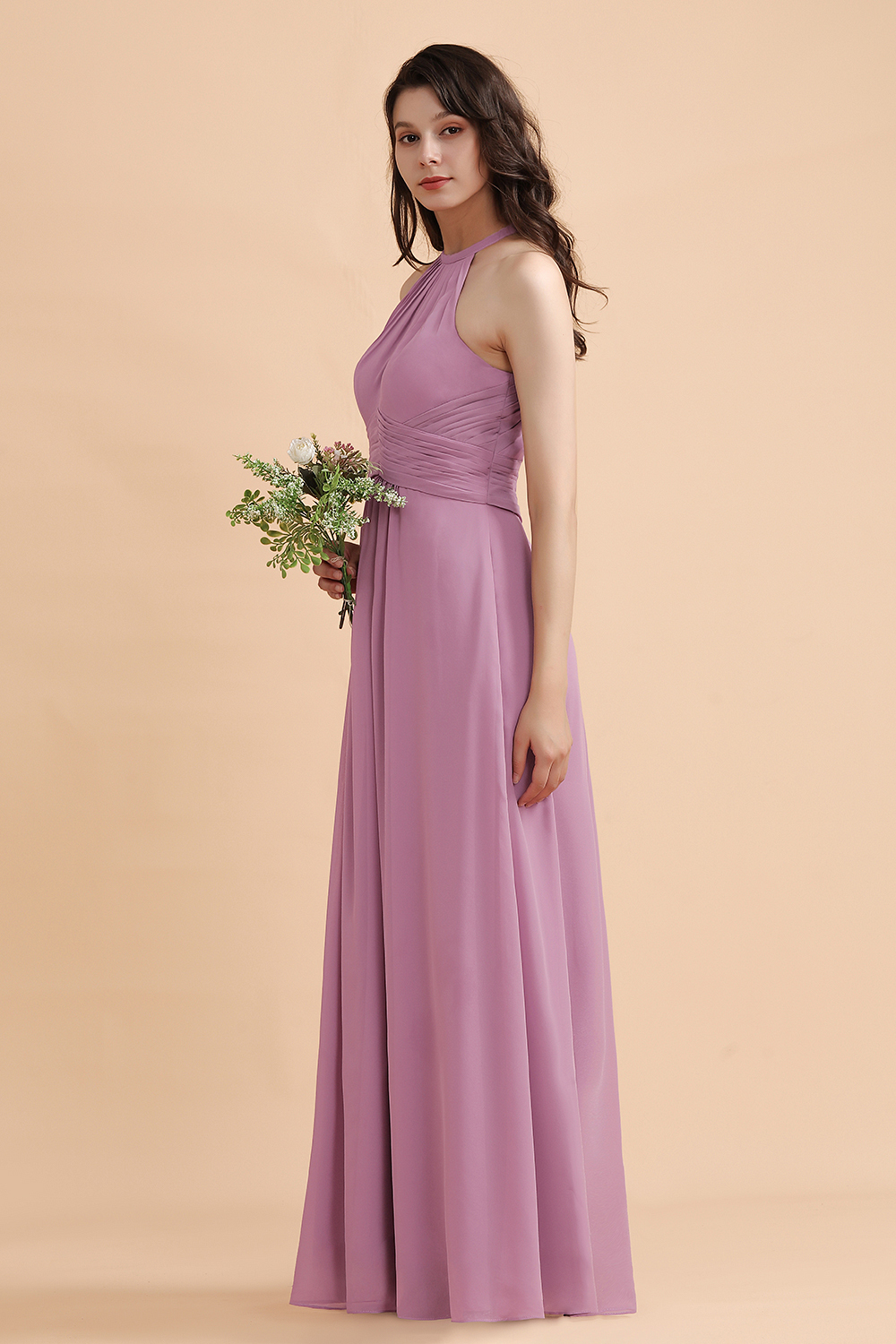 BMbridal Elegant Jewel Wisteria Chiffon Ruffles Bridesmaid Dress with Pockets On sale-BMbridal