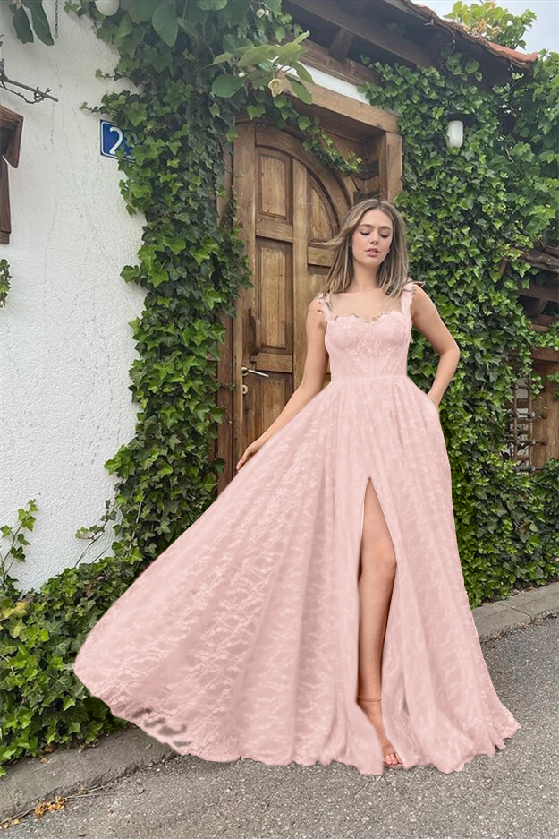 Straps Sleeveless Sweetheart Long Prom Dress With High Split