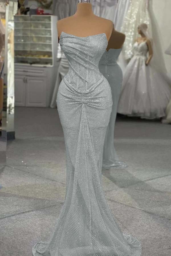 Sequin Strapless Sleeveless Long Mermaid Prom Dress With Pleated