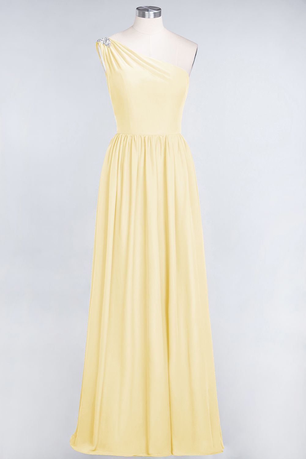 BMbridal Affordable Chiffon One-Shoulder Ruffle Bridesmaid Dress with Beadings-BMbridal