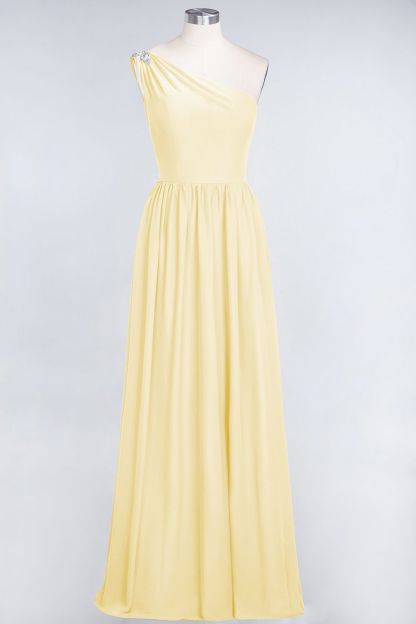 BMbridal Affordable Chiffon One-Shoulder Ruffle Bridesmaid Dress with Beadings-BMbridal