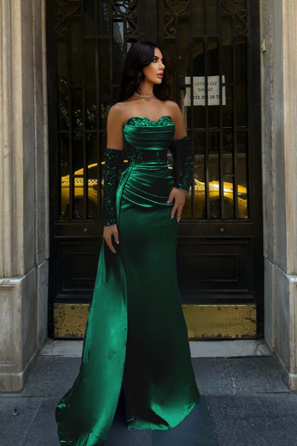 Sweetheart Strapless Sleeveless Long Mermaid Prom Dress With Pleated