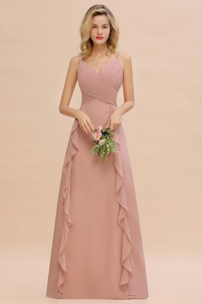 BMbridal Chiffon Long Sleeveless Bridesmaid Dress with Cascading Ruffles-BMbridal