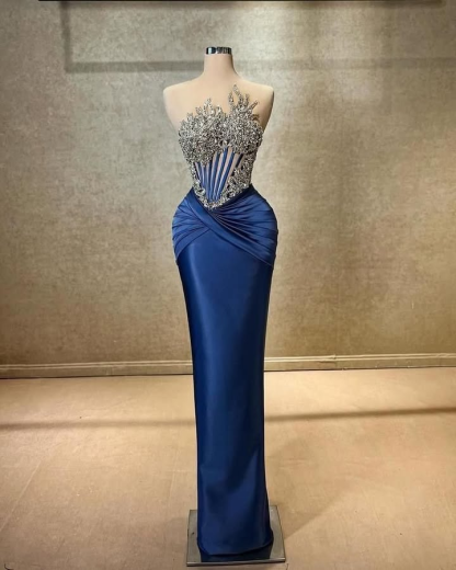 Strapless Sleeveless Long Mermaid Prom Dress With Beading Pleated