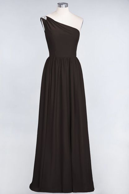 BMbridal Affordable Chiffon One-Shoulder Ruffle Bridesmaid Dress with Beadings-BMbridal