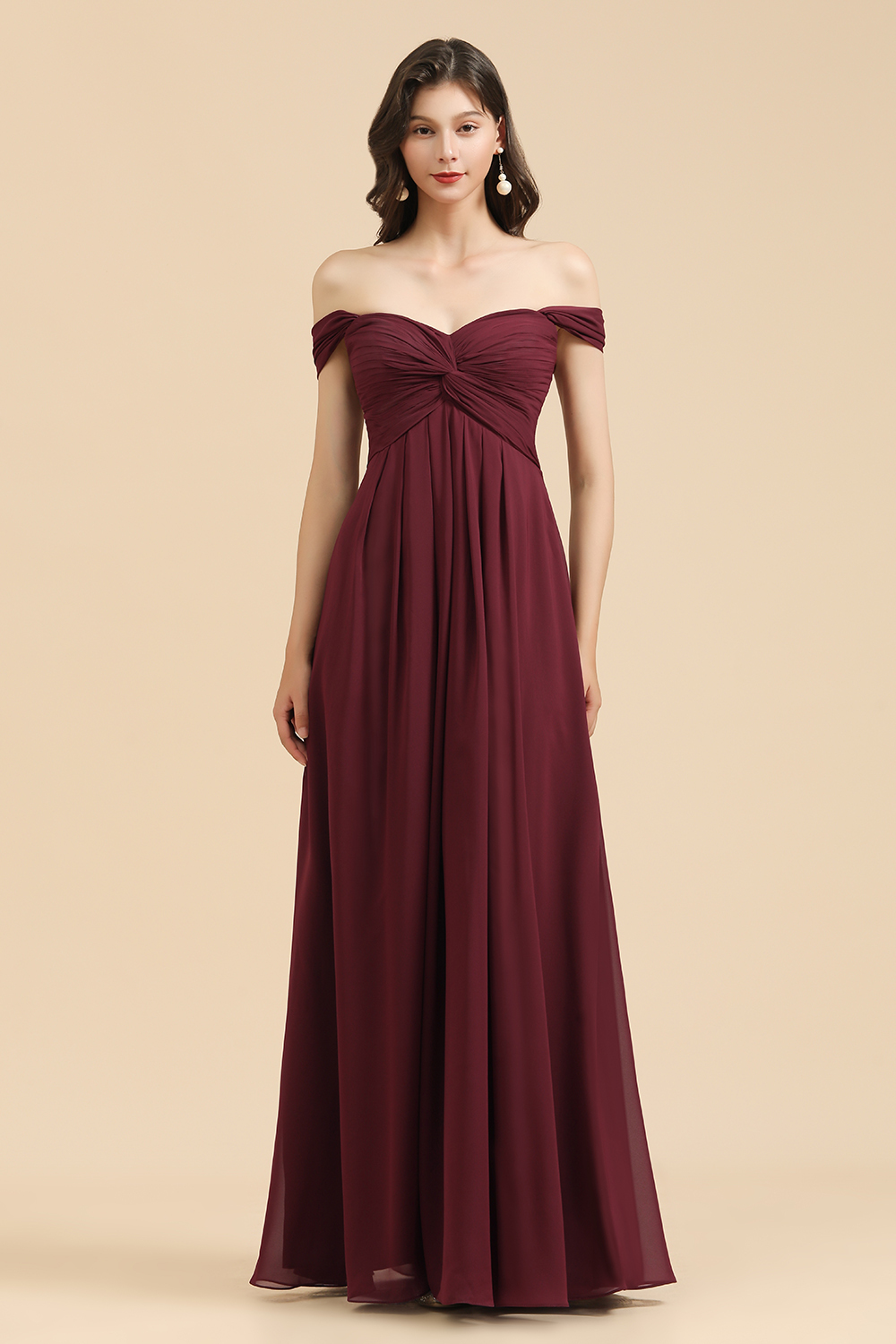 New Arrival A-line Off-the-shoulder Sweetheart Burgundy Long Bridesmaid Dress-BMbridal