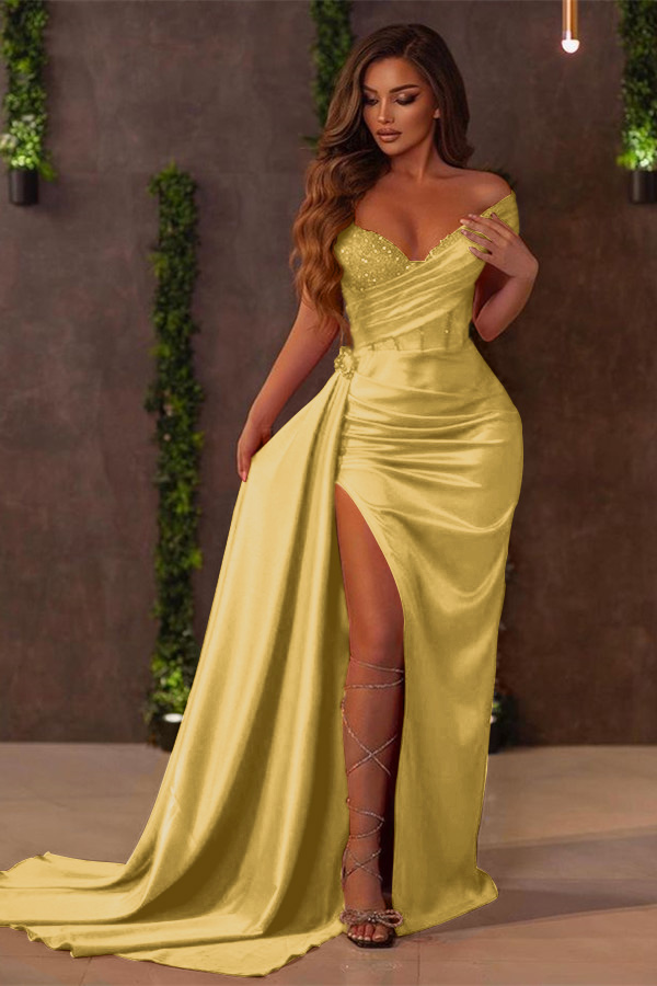 Red Off the Shoulder Long Ruffles Mermaid Prom Dress Sequins With Split