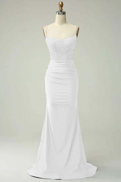 Spaghetti Strap Sleeveless Long Mermaid Prom Dress With Appliques