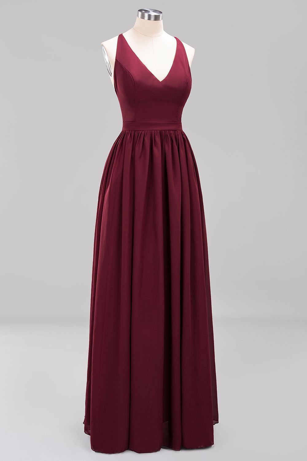 BMbridal Affordable Chiffon V-Neck Sleeveless Lace Bridesmaid Dress Online-BMbridal