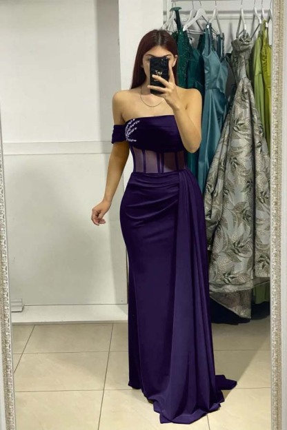 One Shoulder Sleeveless Mermaid Long Prom Dress With Ruffles