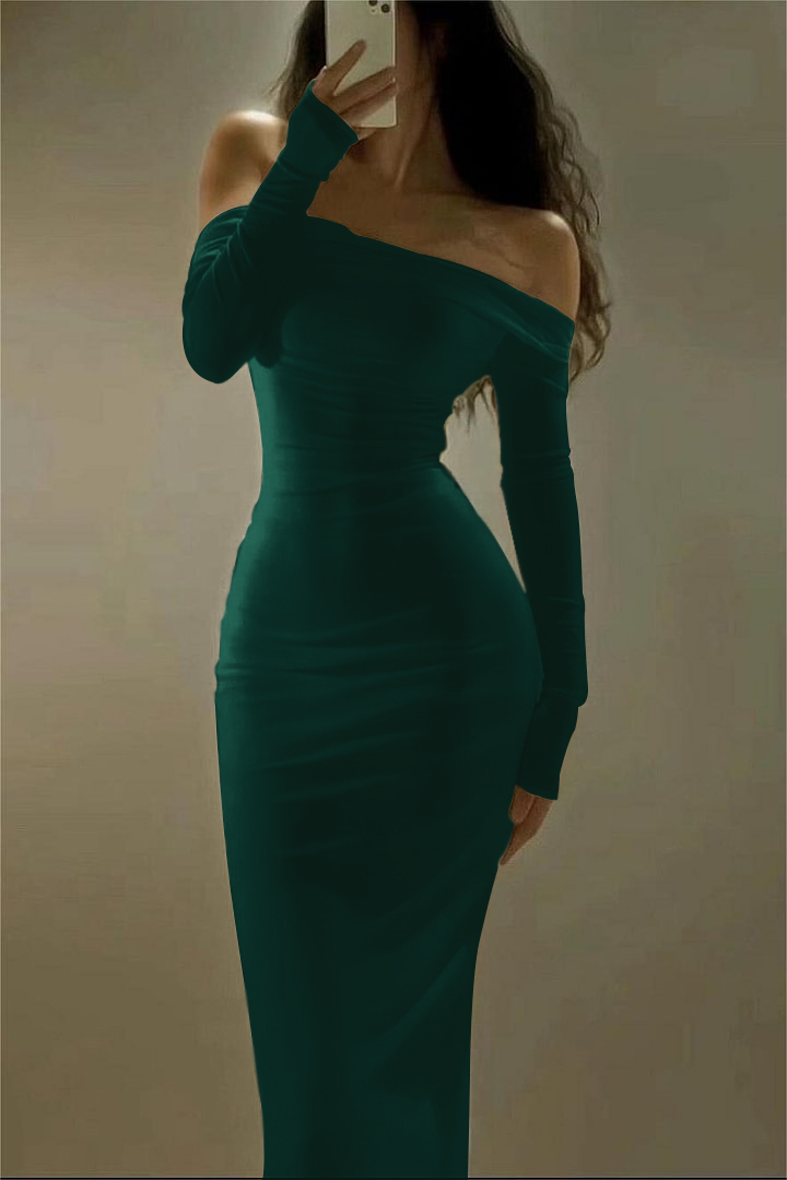 Off the Shoulder Strapless Long Sleeves Long Prom Dress With Pleated