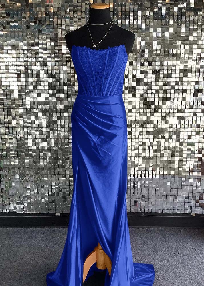 Strapless Sleeveless Long Mermaid Prom Dress With Sequins Pleated