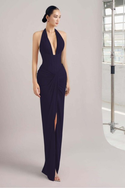 Sleeveless Halter Long Mermaid Split Prom Dress With Pleated