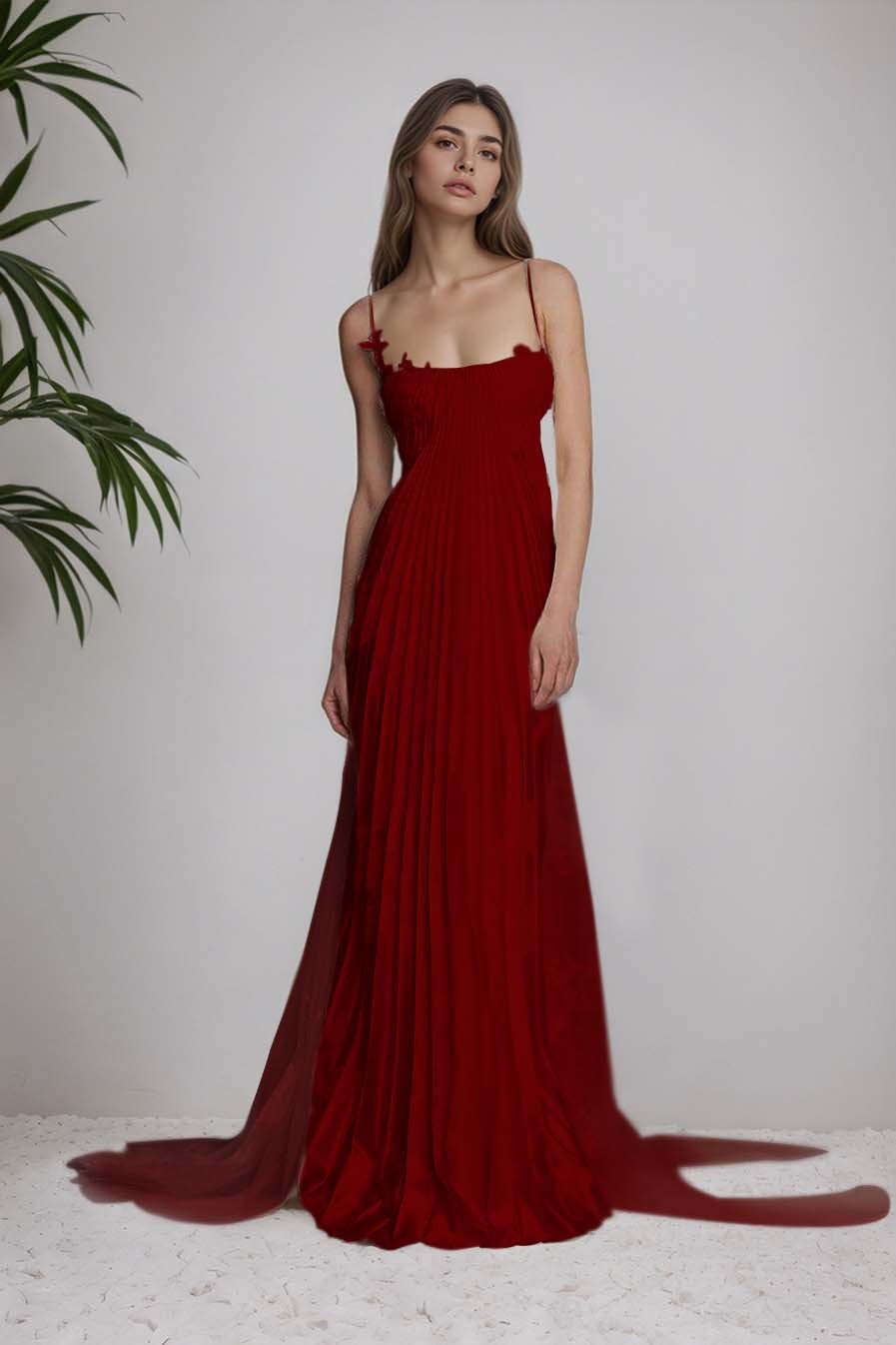 Stain Spaghetti Strap Sleeveless Long Prom Dress With Appliques