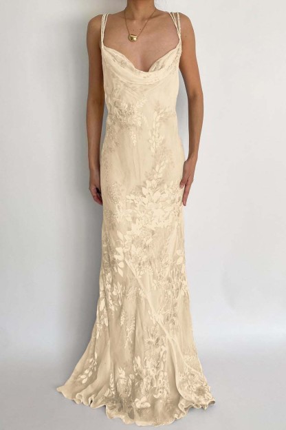 Spaghetti Strap Sleeveless Long Mermaid Prom Dress With Appliques