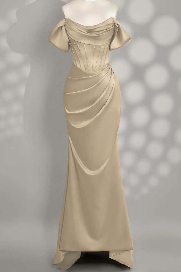 Off the Shoulder Sleeveless Mermaid Long Prom Dress With Pleated