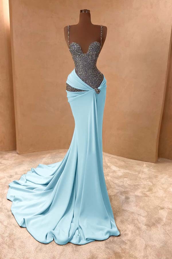 Spaghetti Strap Sleeveless Long Mermaid Prom Dress With Beading