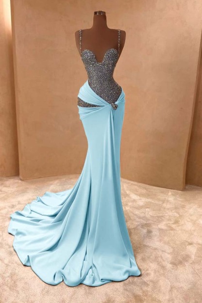 Spaghetti Strap Sleeveless Long Mermaid Prom Dress With Beading
